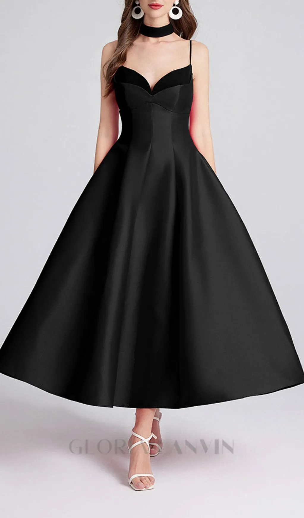 patchwork midi dress in black Gloria Lanvin
