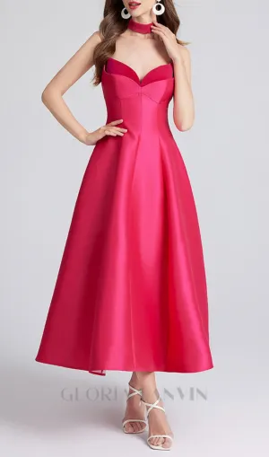 patchwork midi dress in rose red Gloria Lanvin