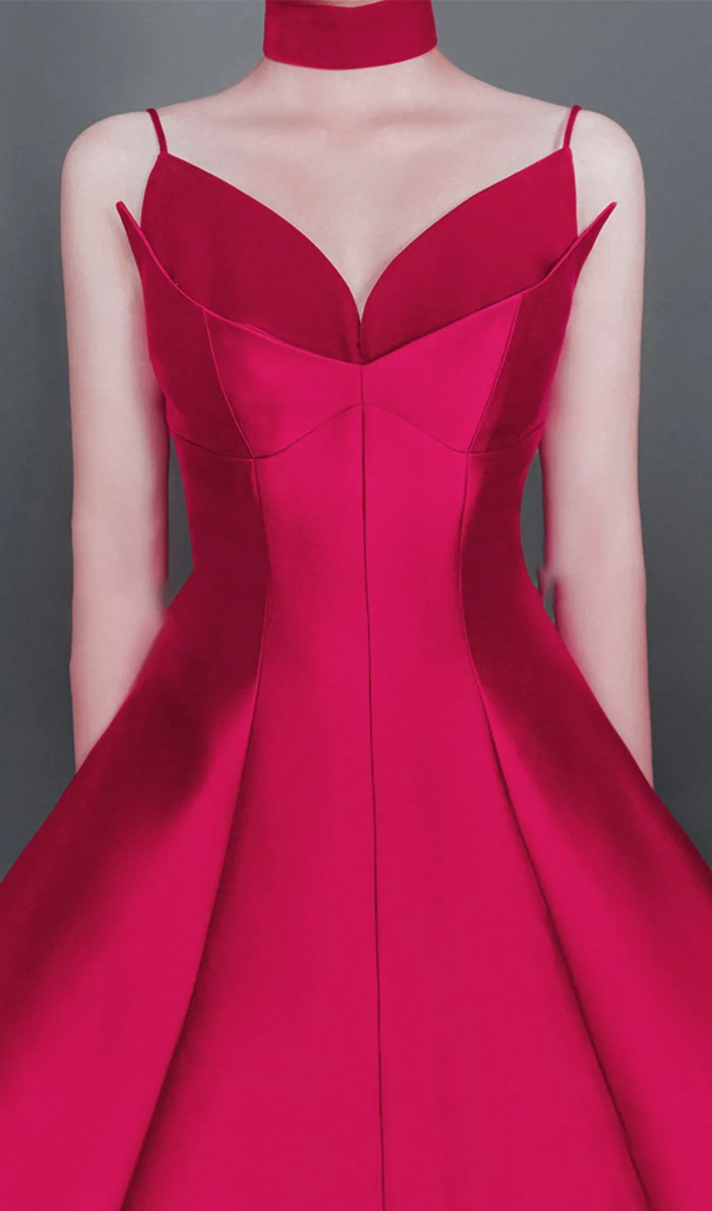 patchwork midi dress in rose red Gloria Lanvin