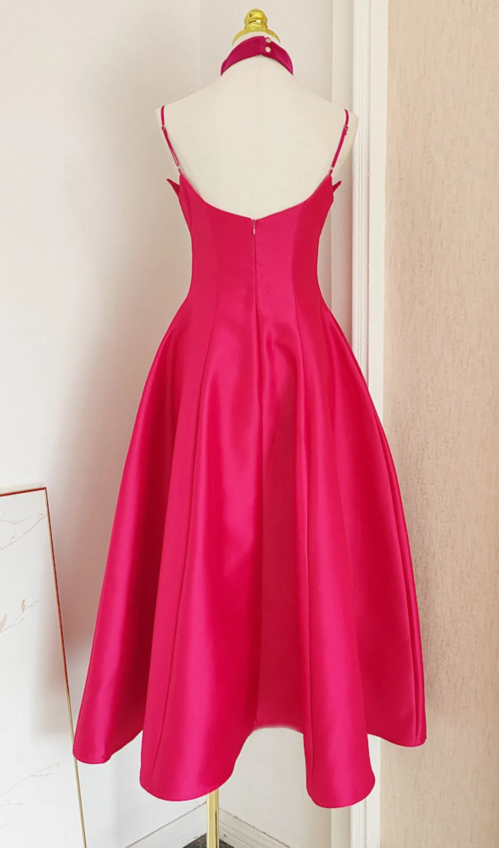 patchwork midi dress in rose red Gloria Lanvin