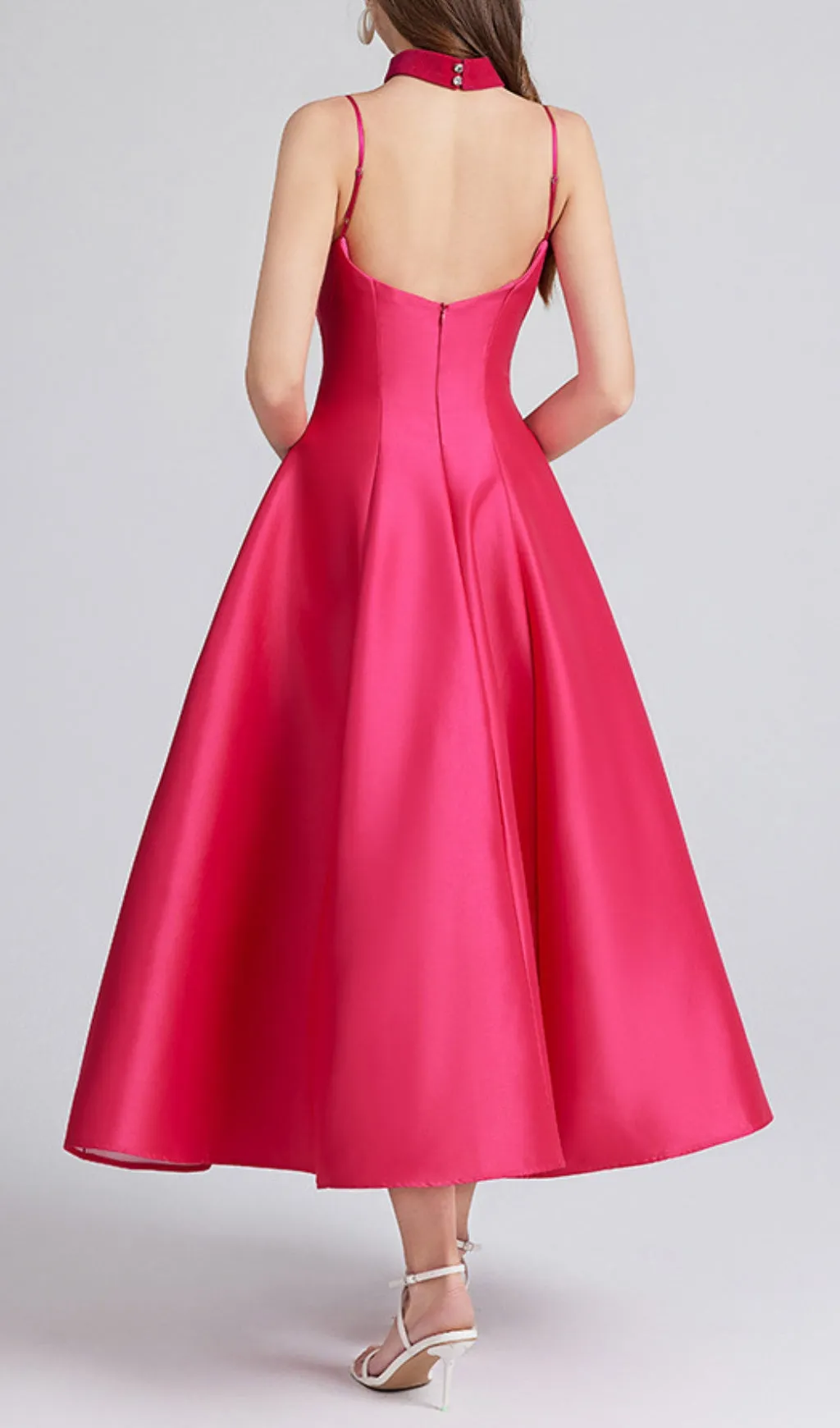 patchwork midi dress in rose red Gloria Lanvin