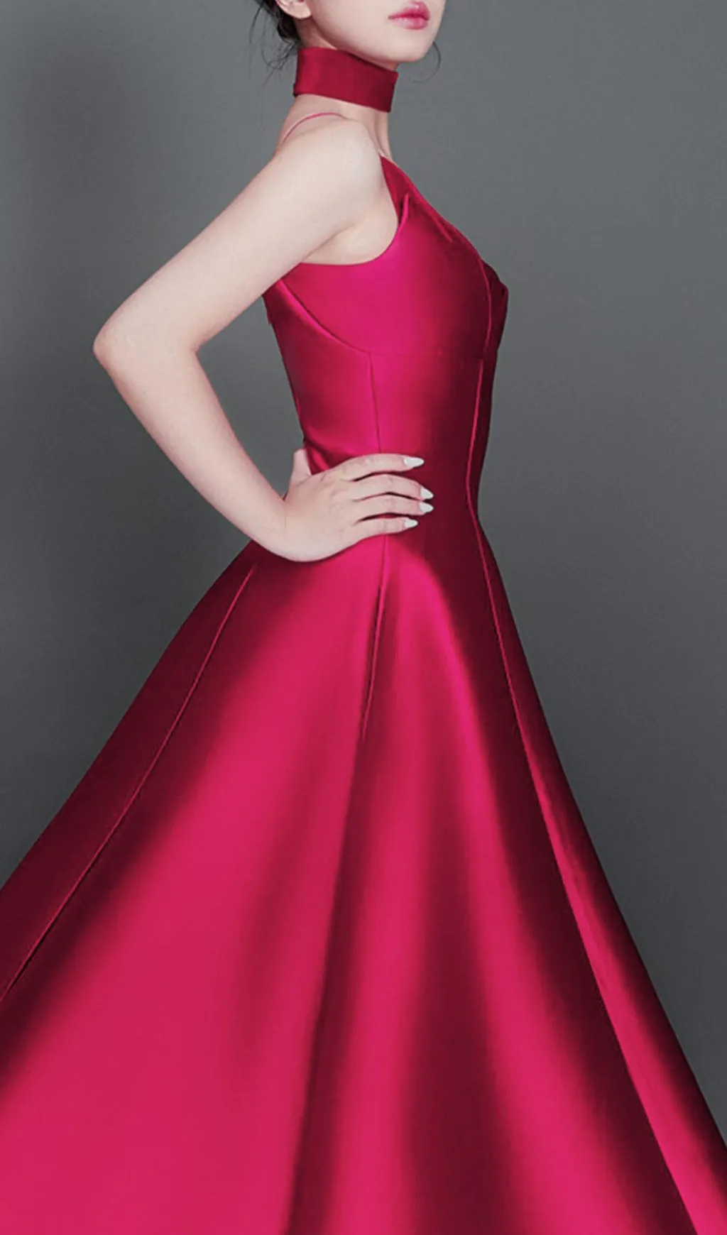 patchwork midi dress in rose red Gloria Lanvin