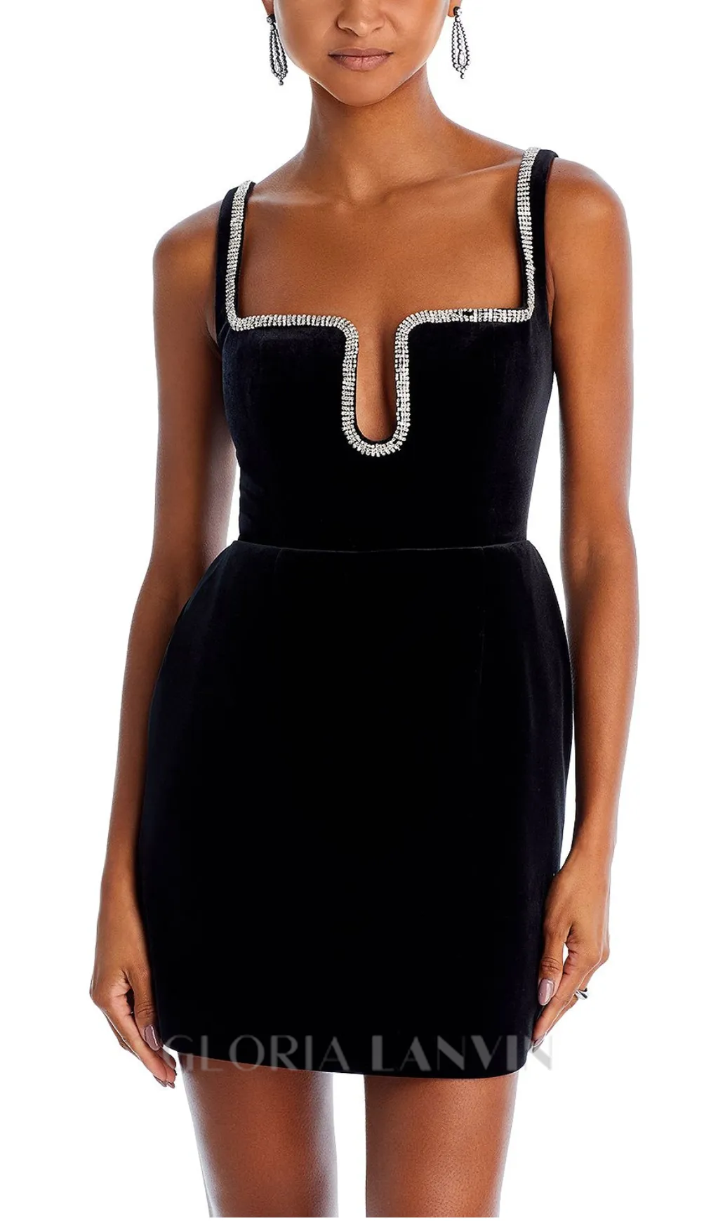 PAULA RHINESTONE TRIM  BLACK STRAP MINI DRESS Gloria Lanvin