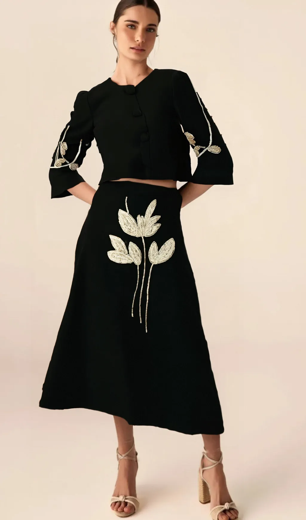 Pauline black floral-appliqu jacket & skirt matching set Gloria Lanvin