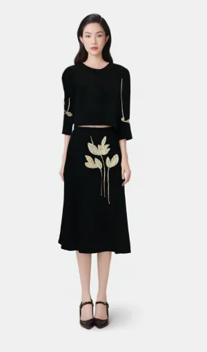 Pauline black floral-appliqu jacket & skirt matching set Gloria Lanvin