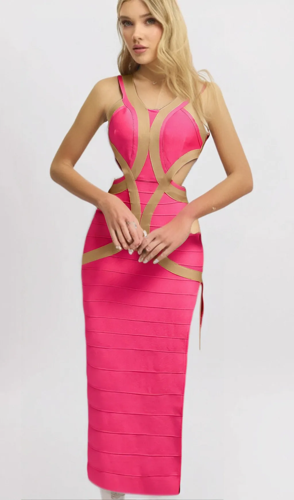 PEACH CUTOUT MAXI BANDAGE DRESS Gloria Lanvin