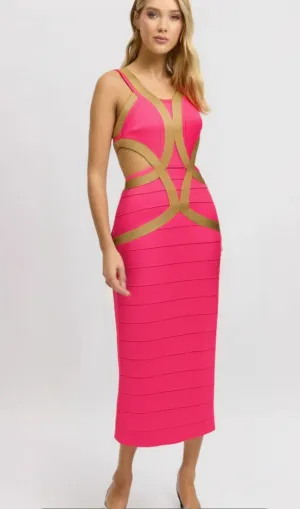 PEACH CUTOUT MAXI BANDAGE DRESS Gloria Lanvin