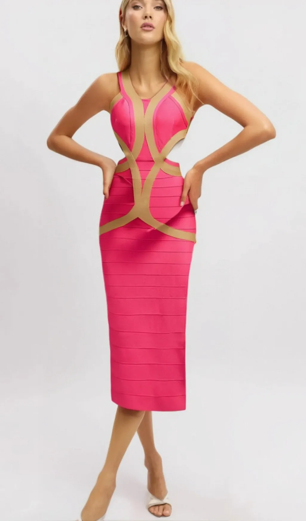 PEACH CUTOUT MAXI BANDAGE DRESS Gloria Lanvin