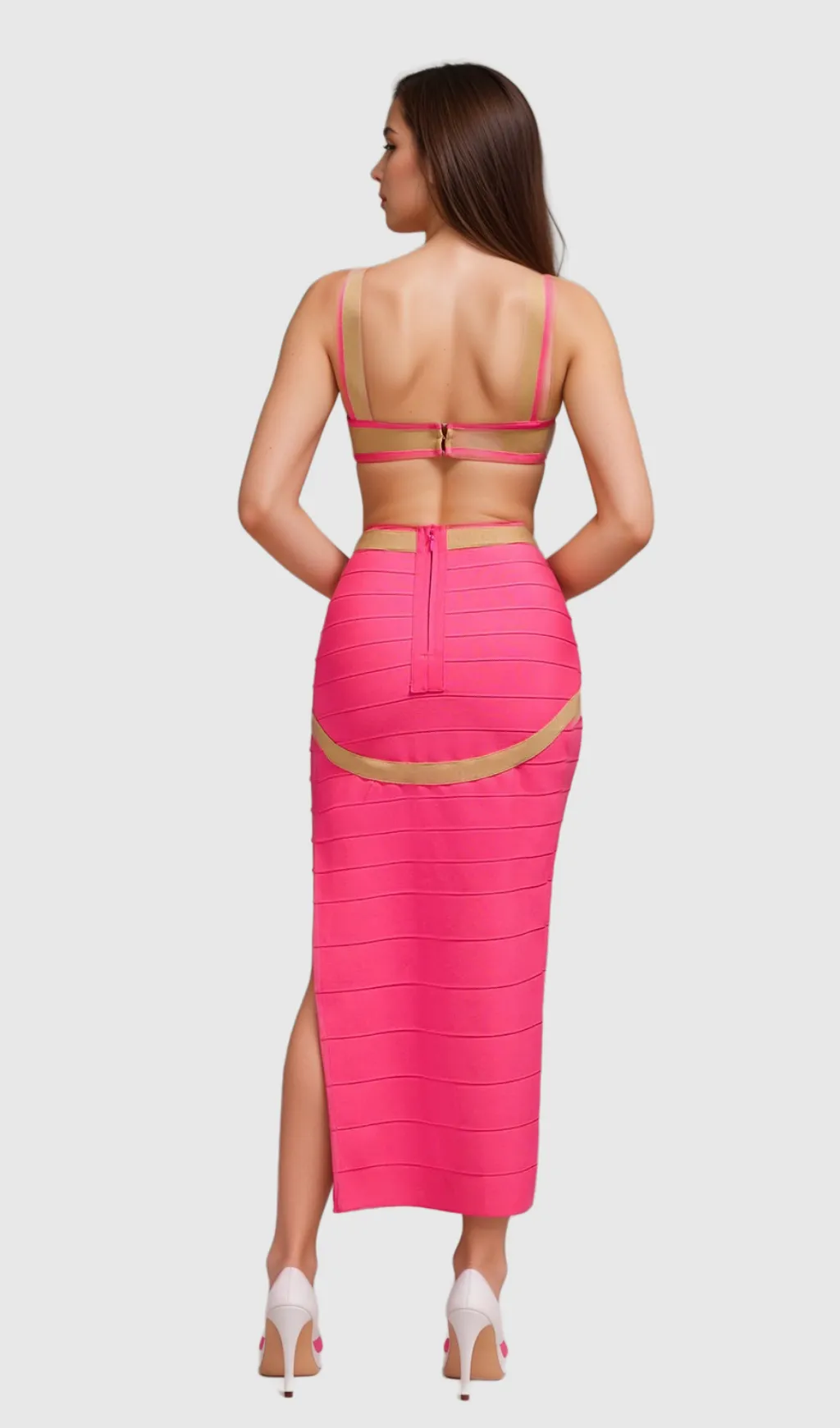 PEACH CUTOUT MAXI BANDAGE DRESS Gloria Lanvin
