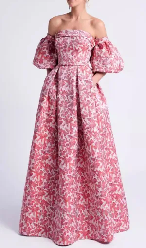 peach Printed Lantern Sleeve Maxi Dress Gloria Lanvin