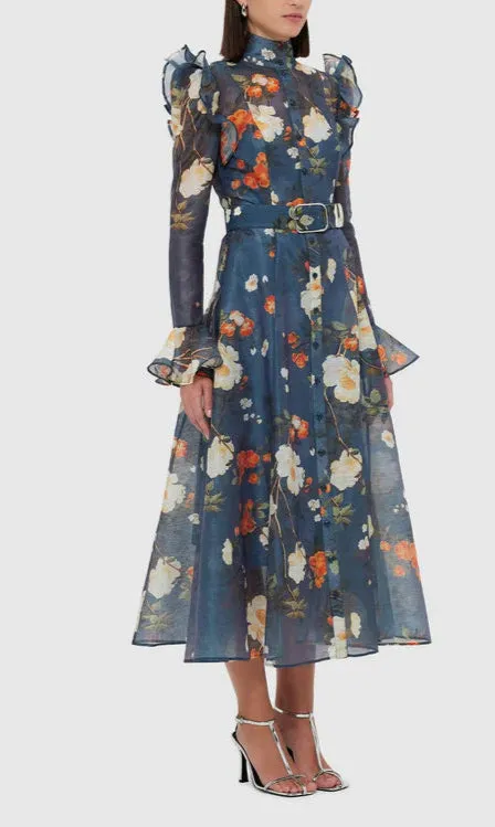 Pear Blossom Print Butterfly Sleeve Midi Dress Gloria Lanvin