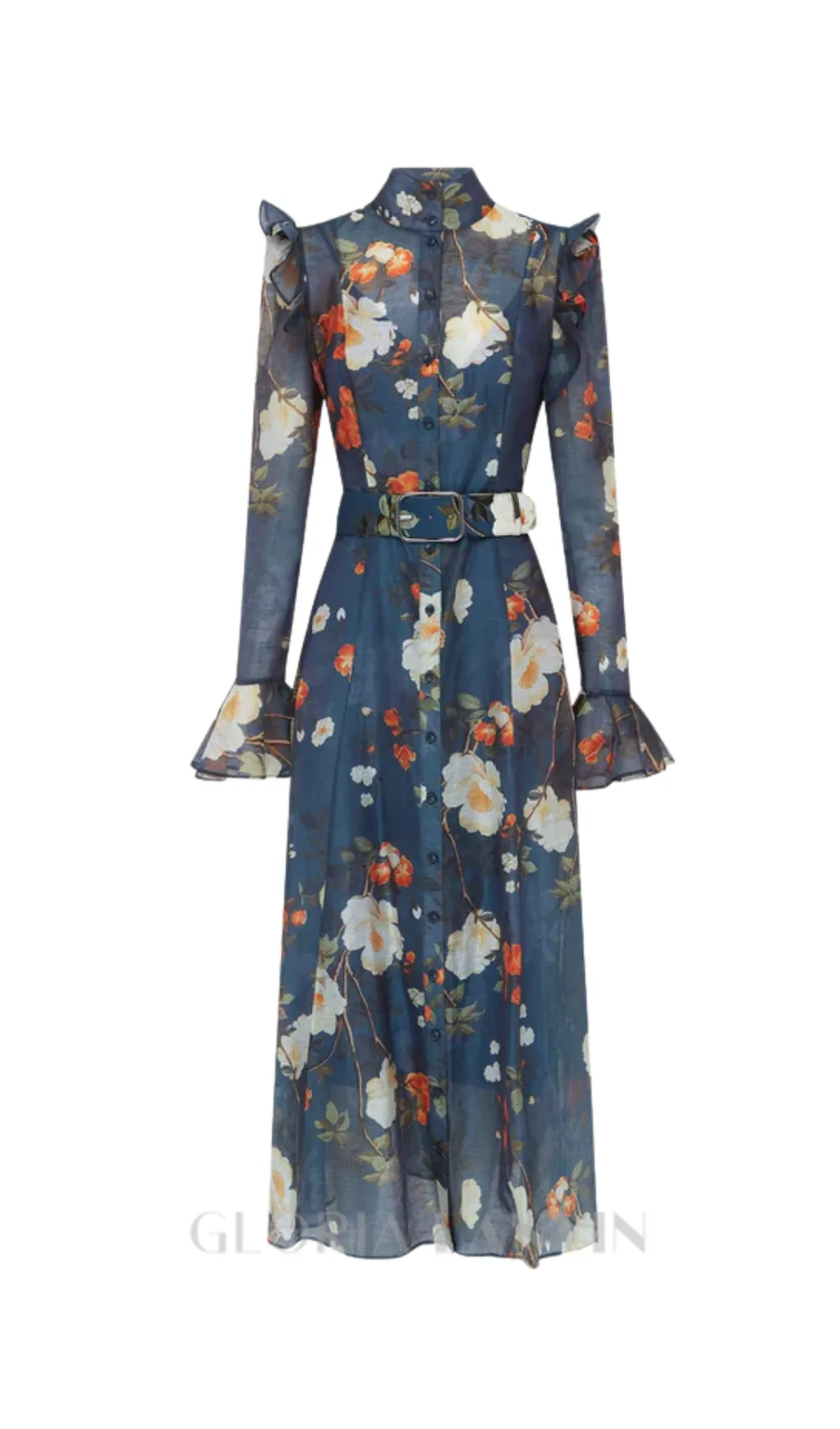 Pear Blossom Print Butterfly Sleeve Midi Dress Gloria Lanvin