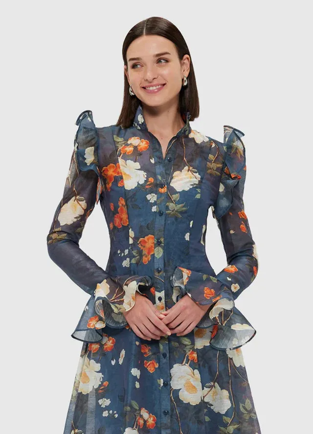Pear Blossom Print Butterfly Sleeve Midi Dress Gloria Lanvin