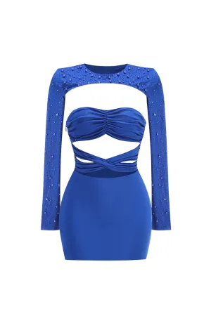 pearl cut out long sleeve bodycon mini dress in blue Gloria Lanvin