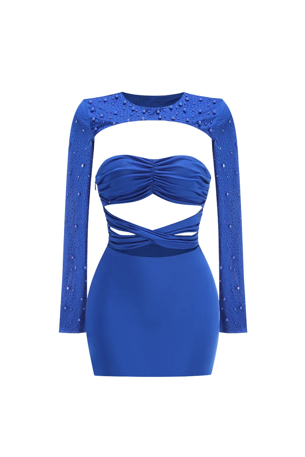 pearl cut out long sleeve bodycon mini dress in blue Gloria Lanvin