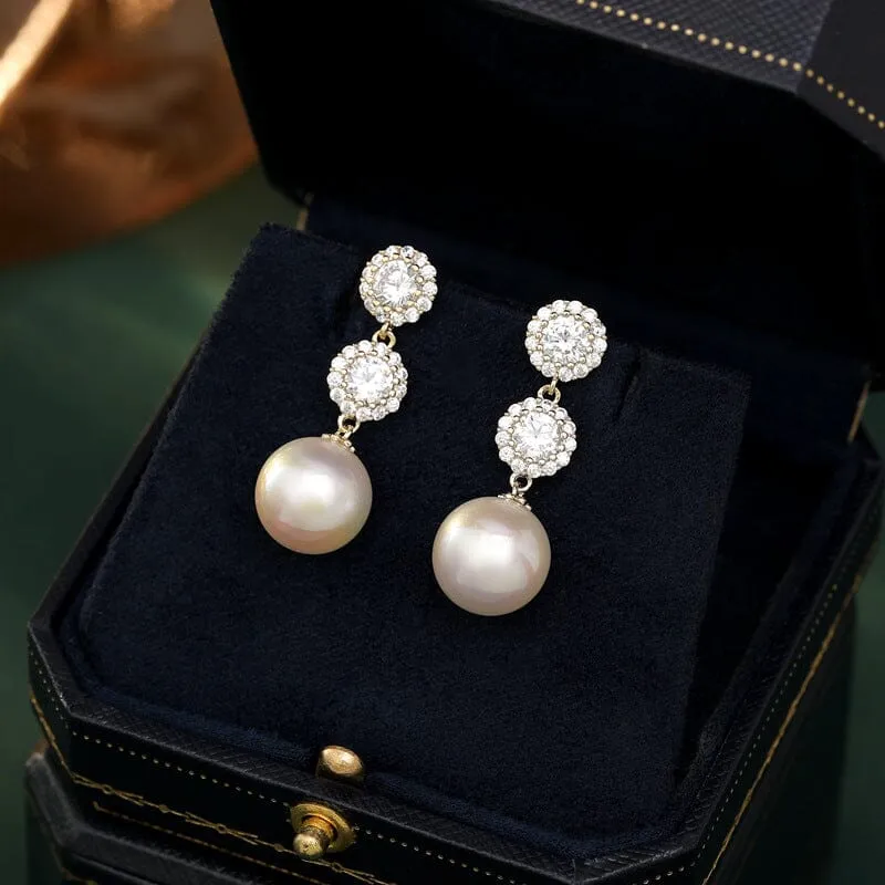 PEARL EARRINGS WITH ZIRCON FLOWERS Gloria Lanvin