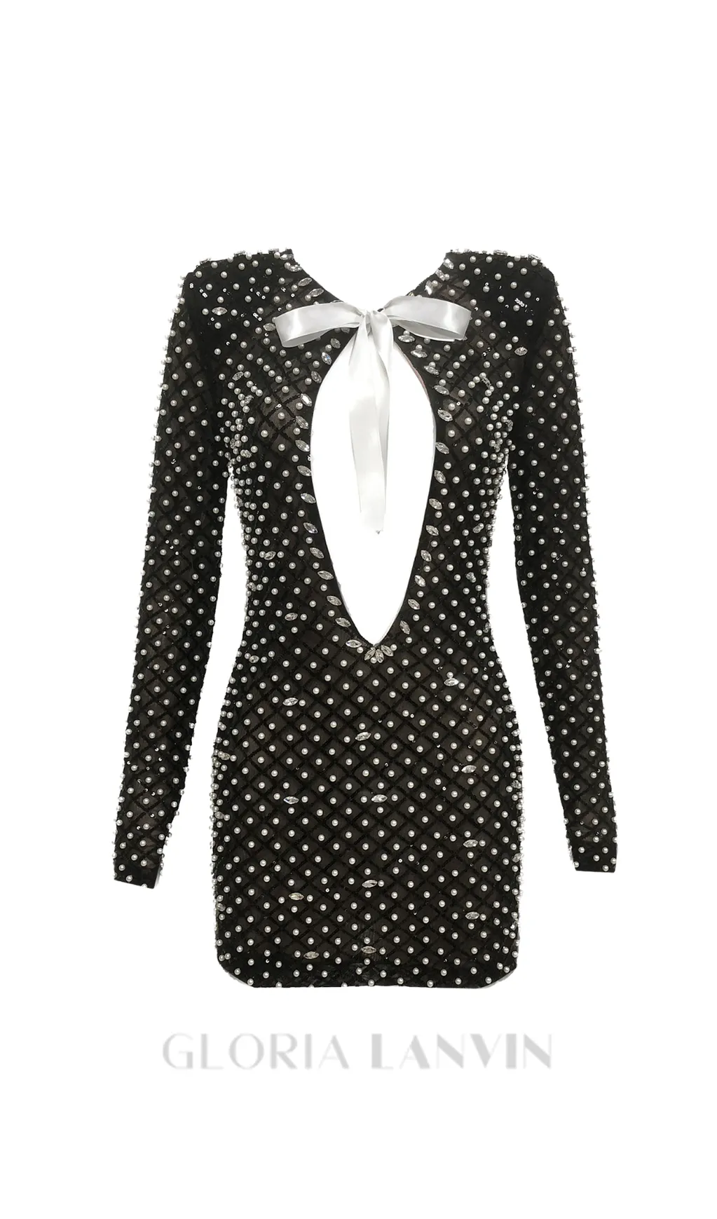 pearl embellished cut out bow mini dress in black Gloria Lanvin