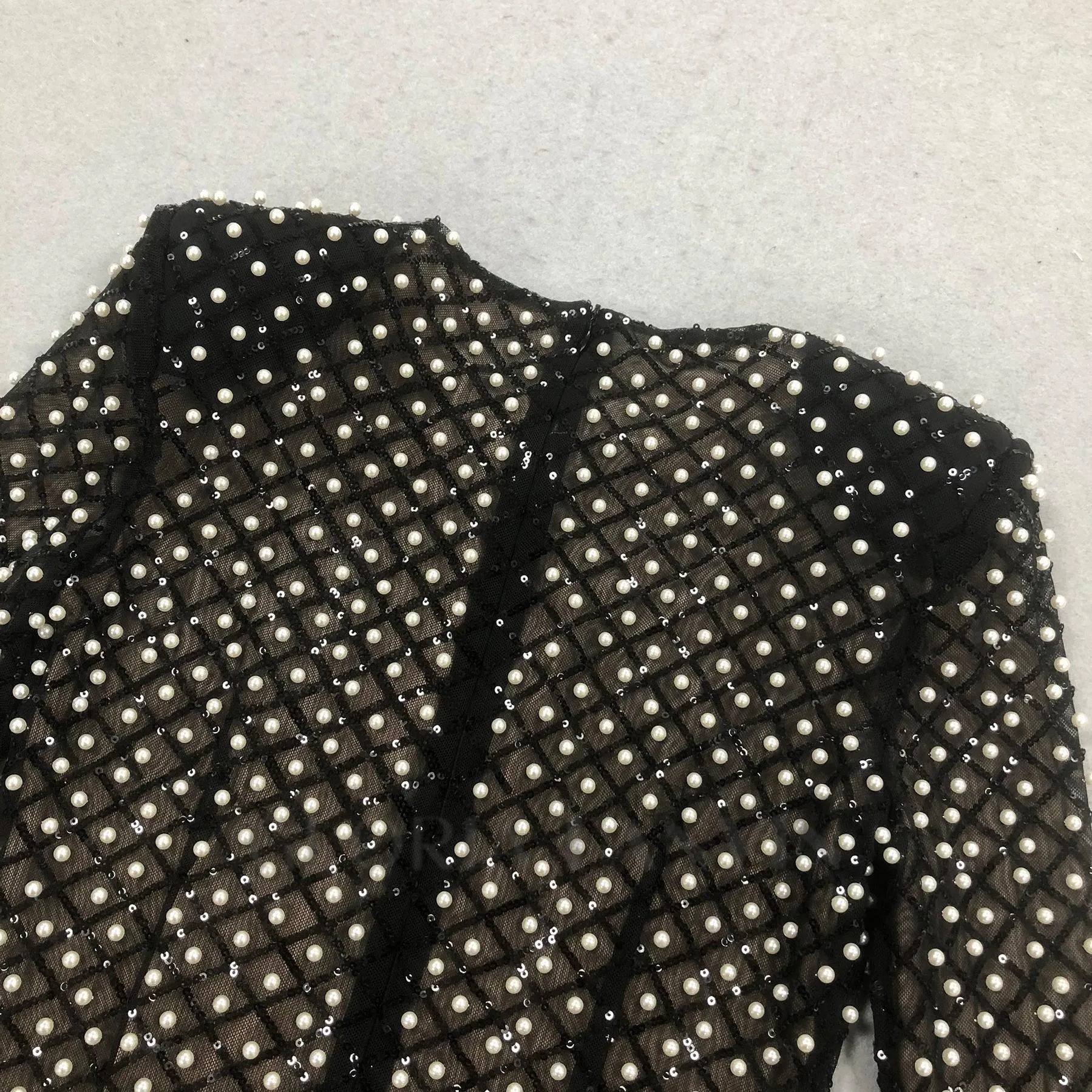 pearl embellished cut out bow mini dress in black Gloria Lanvin