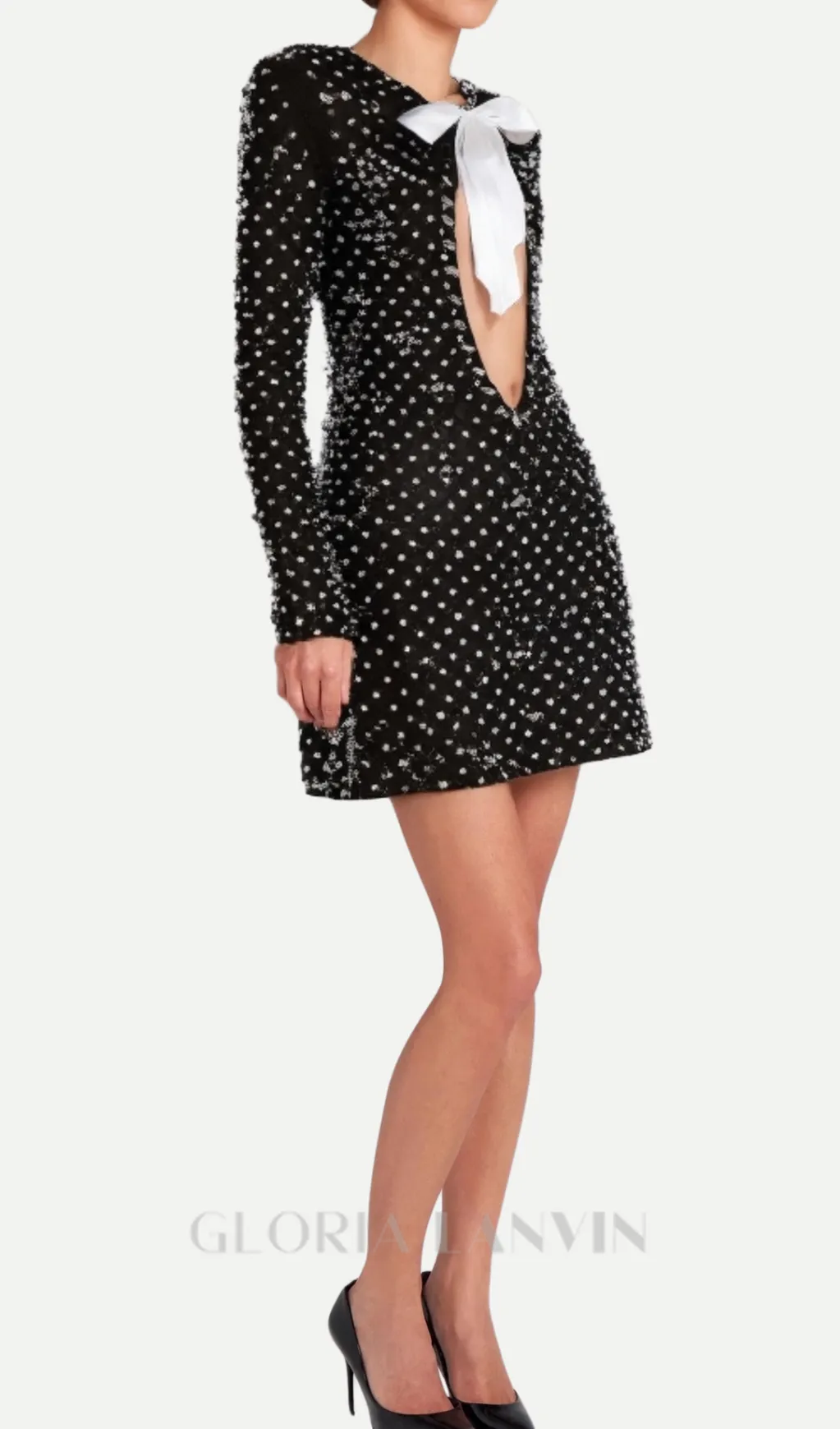 pearl embellished cut out bow mini dress in black Gloria Lanvin