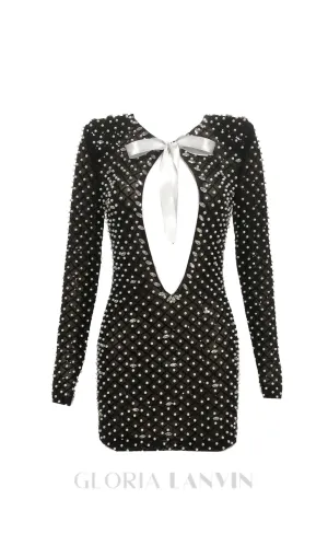 pearl embellished cut out bow mini dress in black Gloria Lanvin