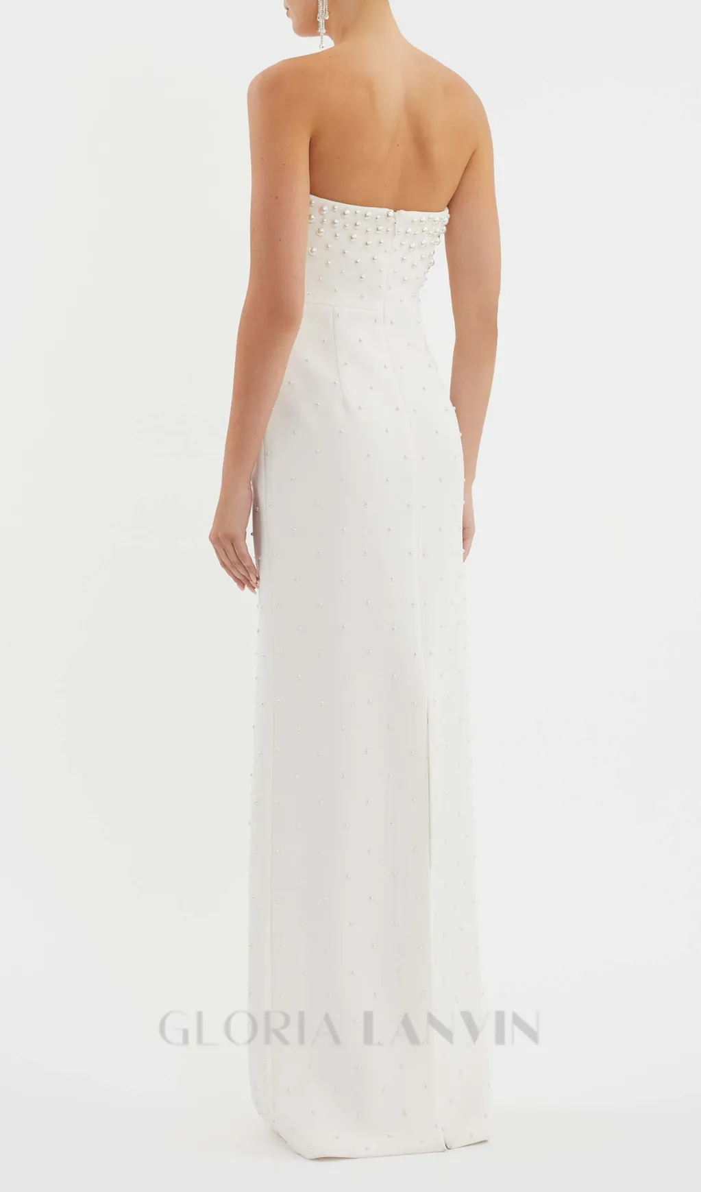pearl-embellished strapless gown in white Gloria Lanvin