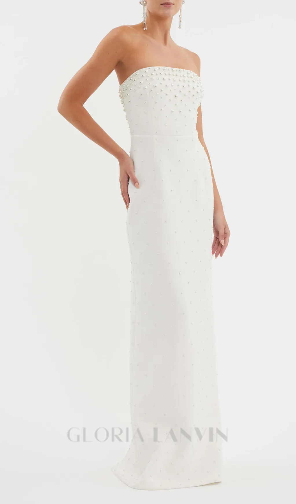 pearl-embellished strapless gown in white Gloria Lanvin