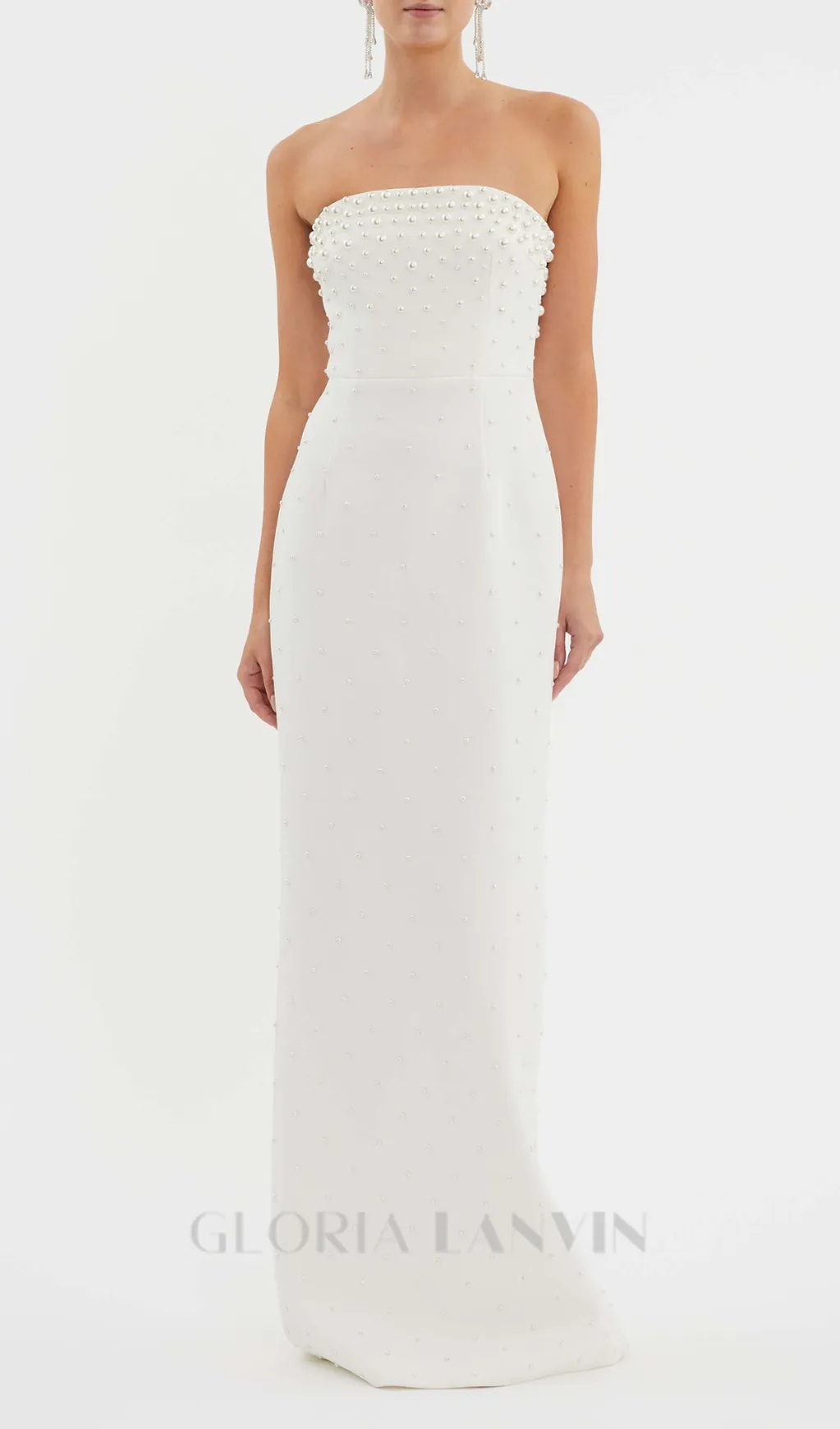 pearl-embellished strapless gown in white Gloria Lanvin