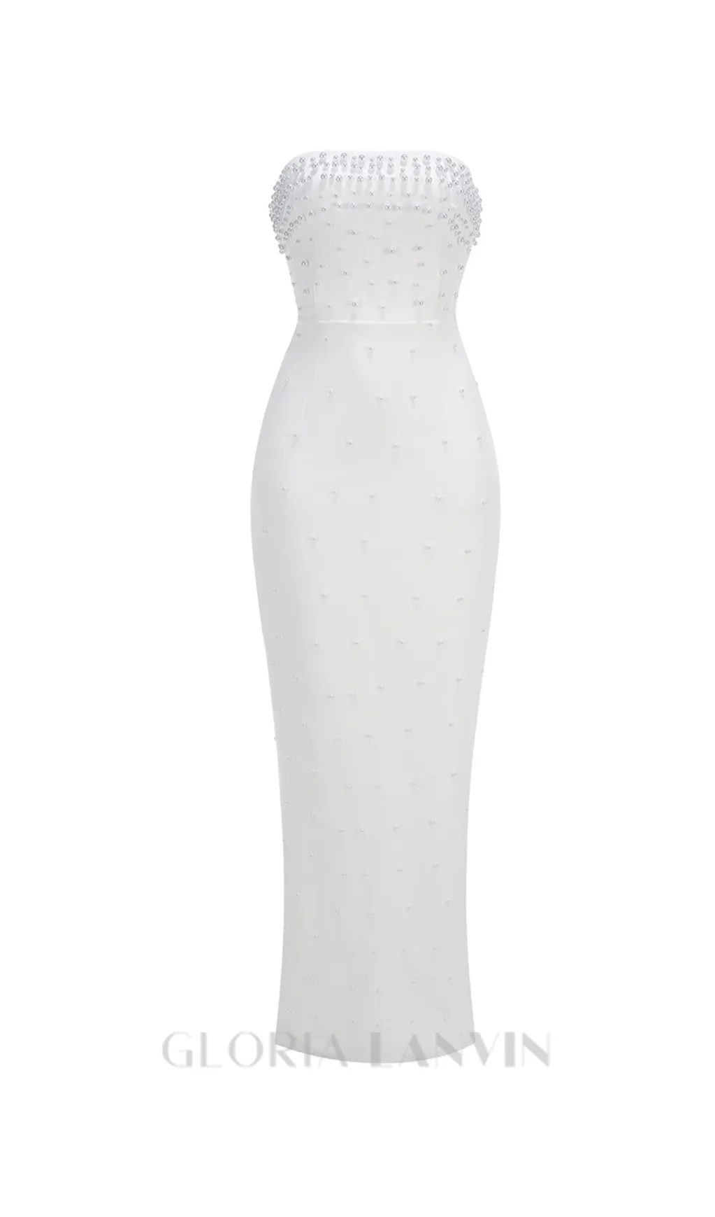 pearl-embellished strapless gown in white Gloria Lanvin