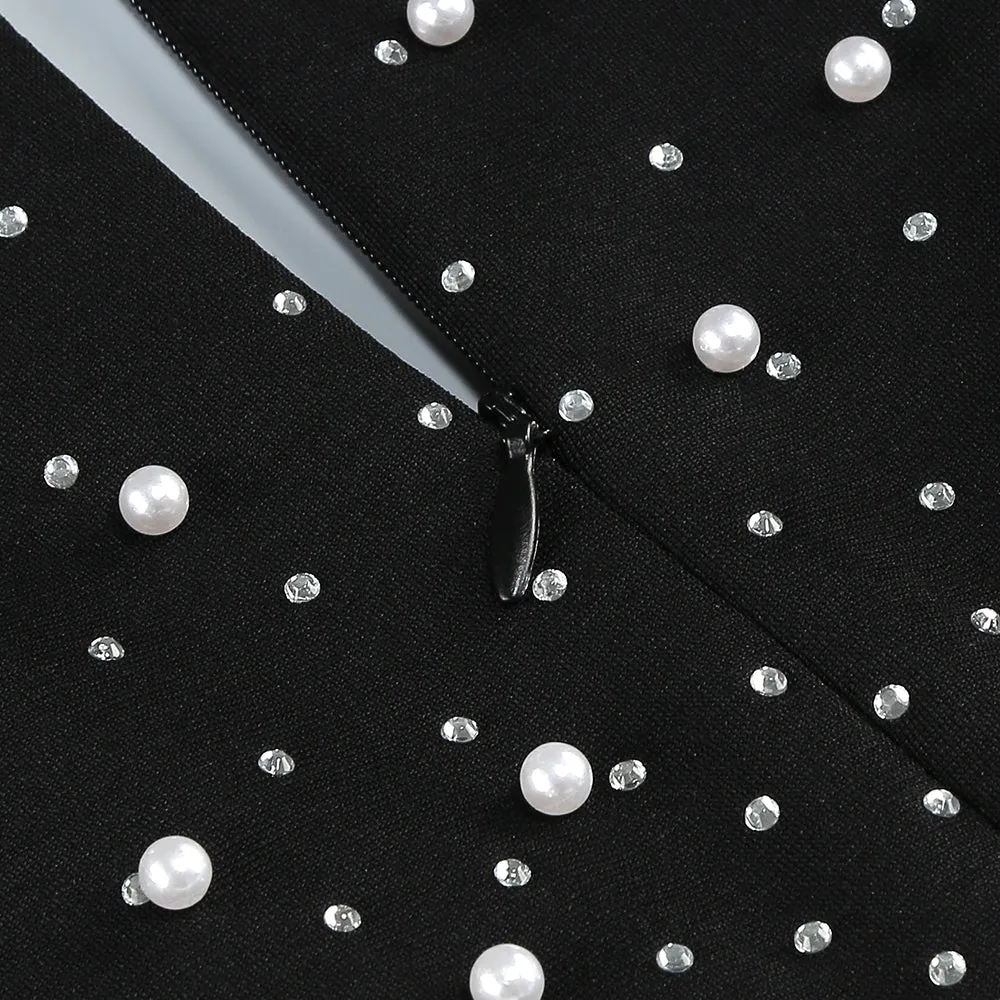 pearl embellished v-neck maxi dress in black Gloria Lanvin