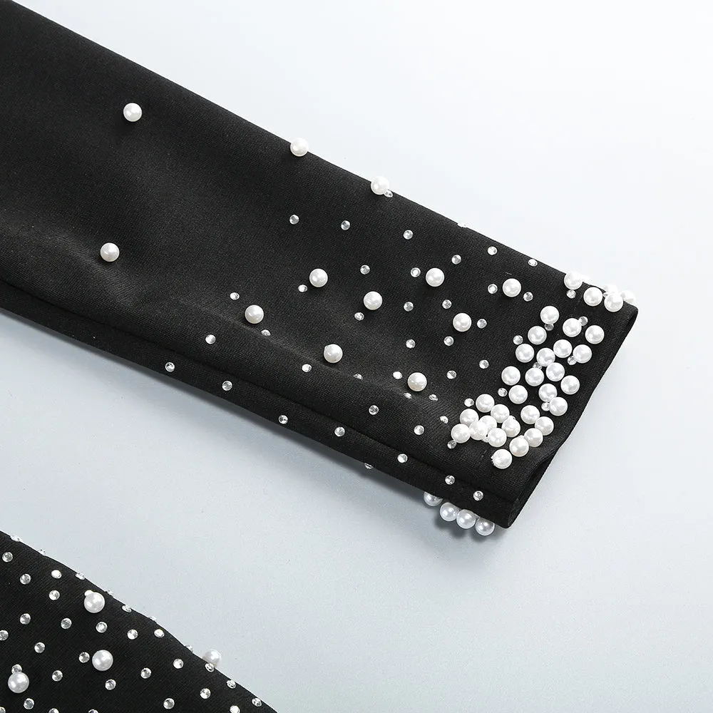 pearl embellished v-neck maxi dress in black Gloria Lanvin