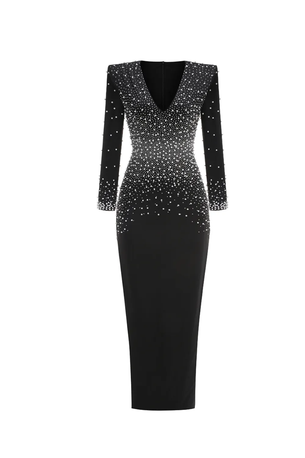 pearl embellished v-neck maxi dress in black Gloria Lanvin
