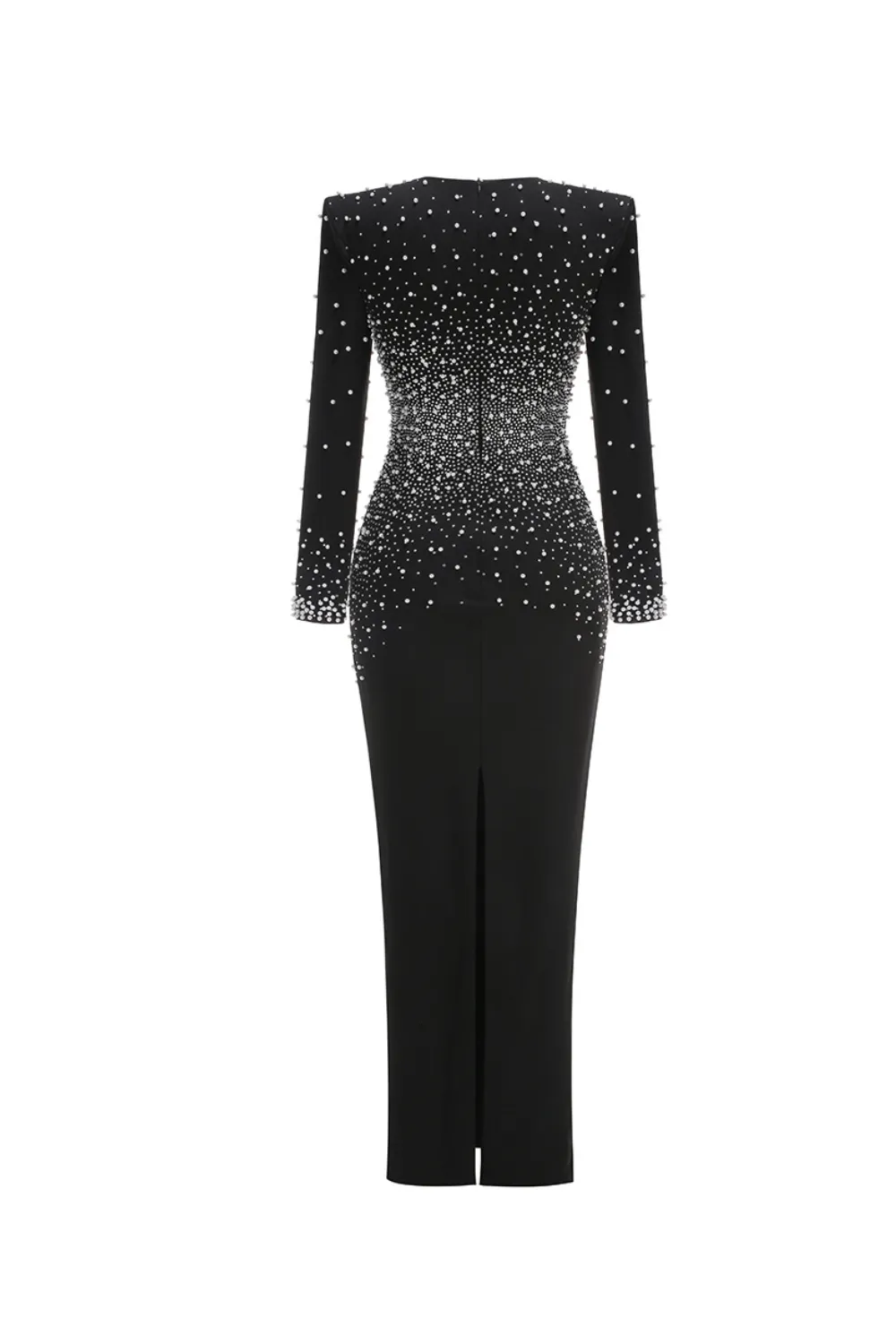 pearl embellished v-neck maxi dress in black Gloria Lanvin