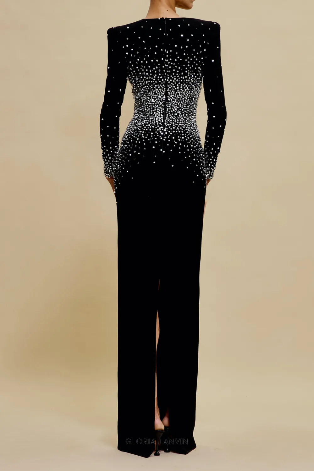 pearl embellished v-neck maxi dress in black Gloria Lanvin
