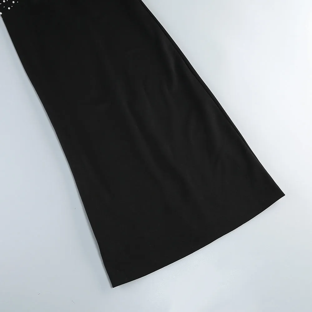 pearl embellished v-neck maxi dress in black Gloria Lanvin