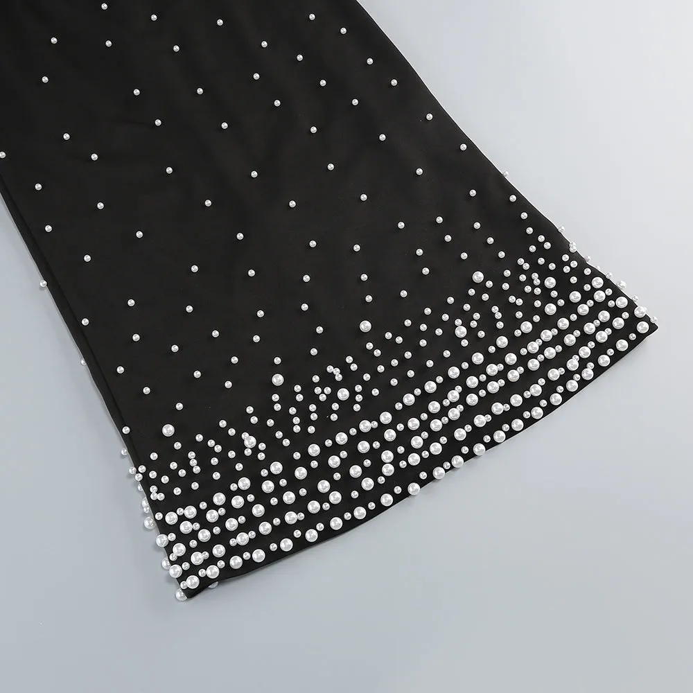 pearl polka dots embellished midi dress in black Gloria Lanvin