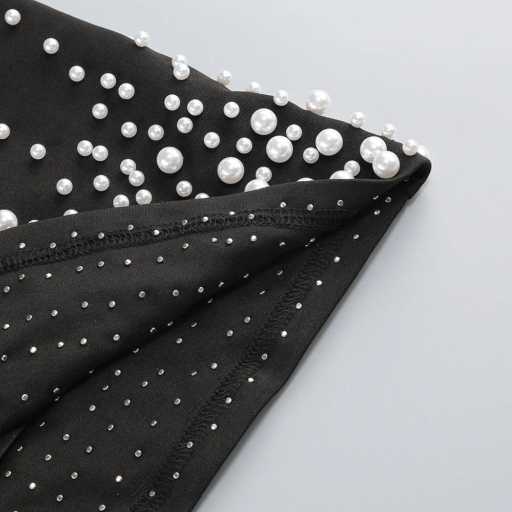 pearl polka dots embellished midi dress in black Gloria Lanvin