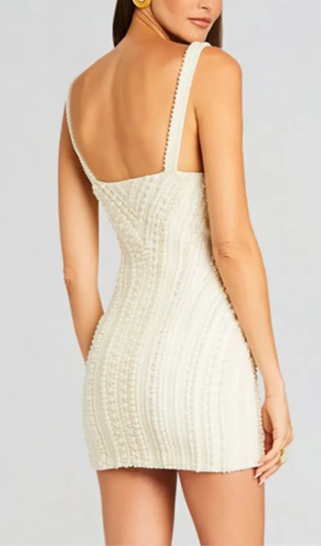 PEARL STUDDED WHITE MINI BODYCON DRESS Gloria Lanvin