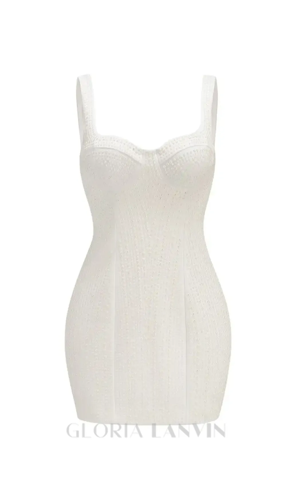 PEARL STUDDED WHITE MINI BODYCON DRESS Gloria Lanvin