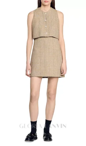 Penelope Tweed Mini Dress in camel Gloria Lanvin