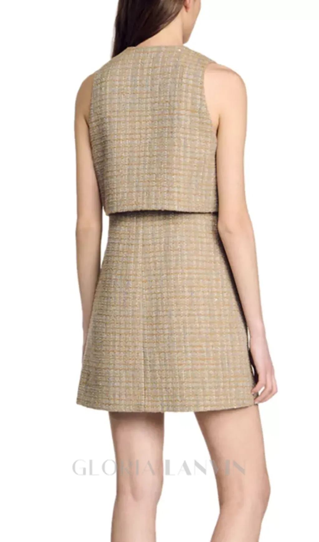 Penelope Tweed Mini Dress in camel Gloria Lanvin