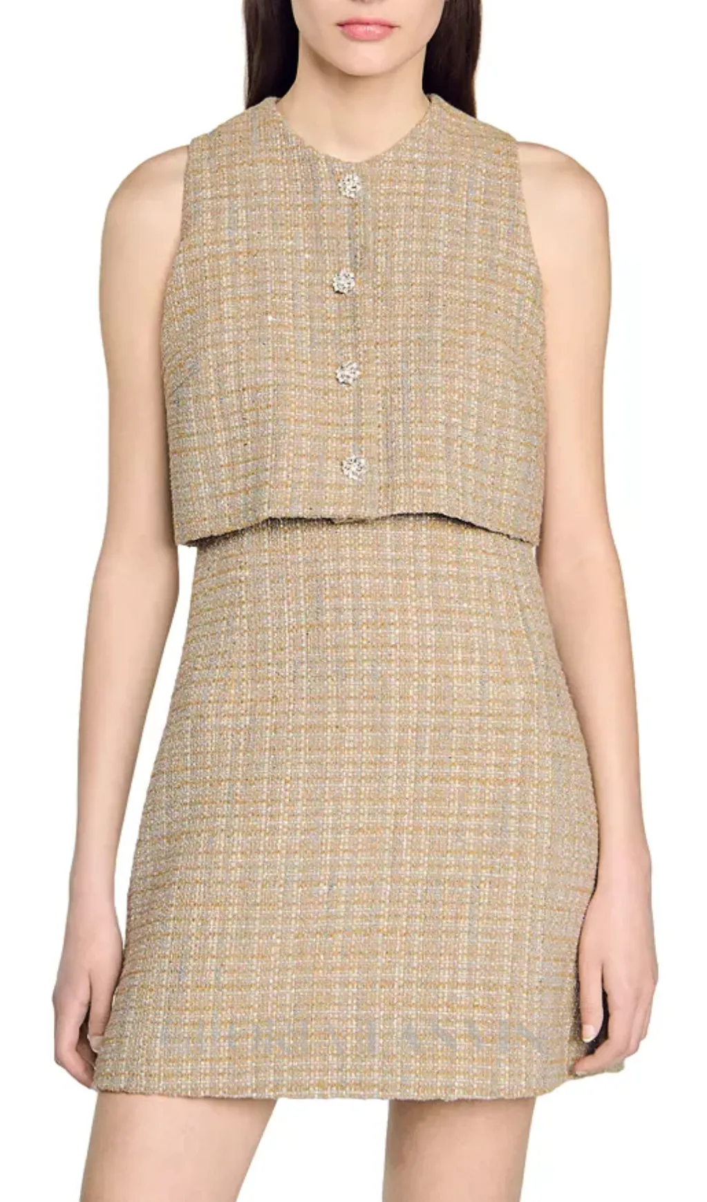 Penelope Tweed Mini Dress in camel Gloria Lanvin