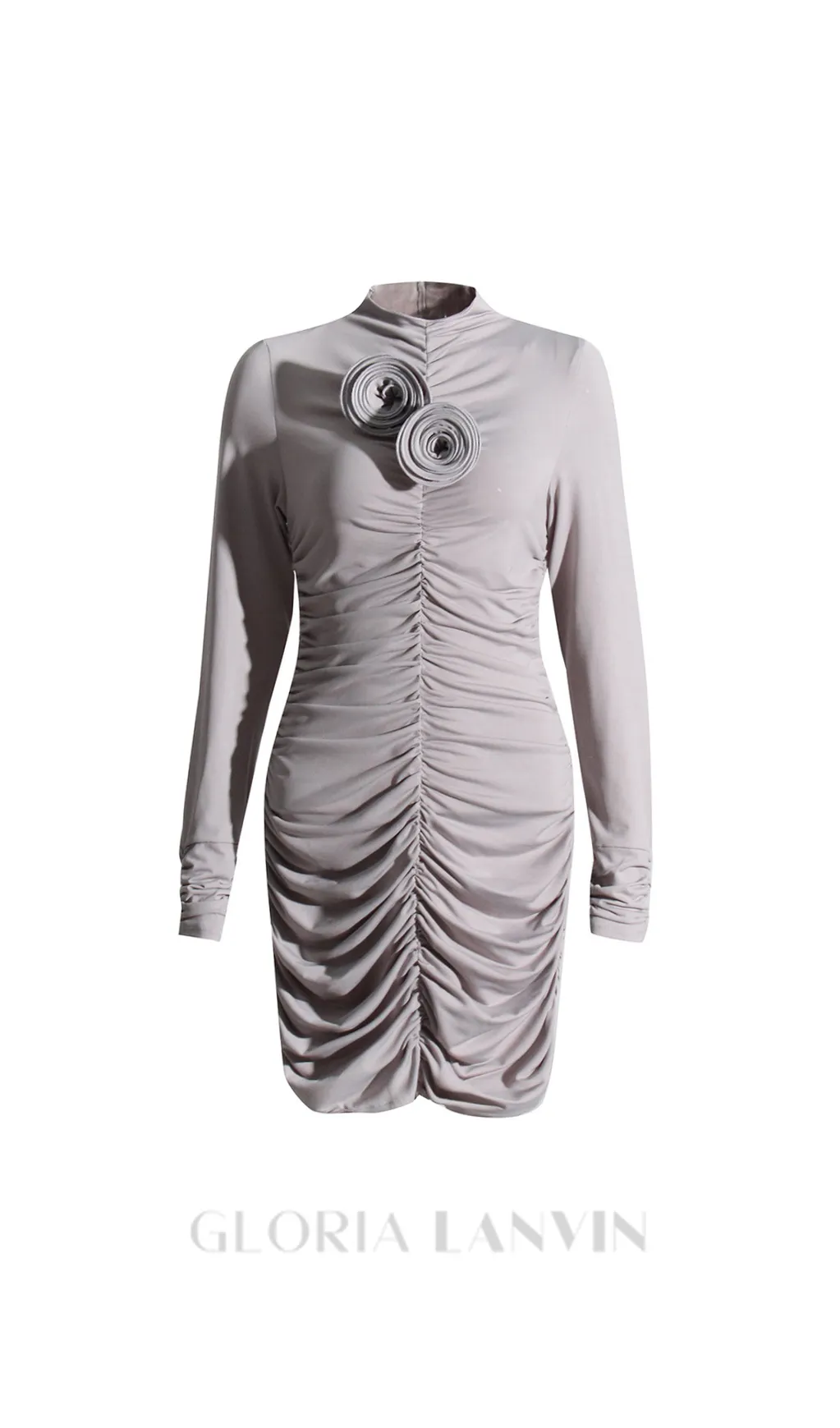 PENNY 3D FLORAL SOLID JERSEY MINI DRESS IN GREY Gloria Lanvin