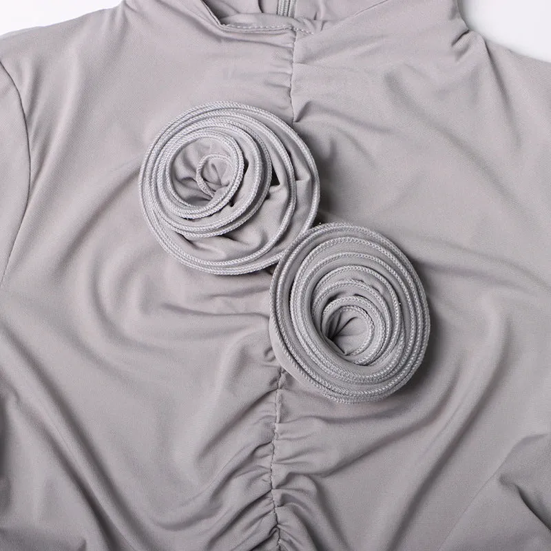 PENNY 3D FLORAL SOLID JERSEY MINI DRESS IN GREY Gloria Lanvin