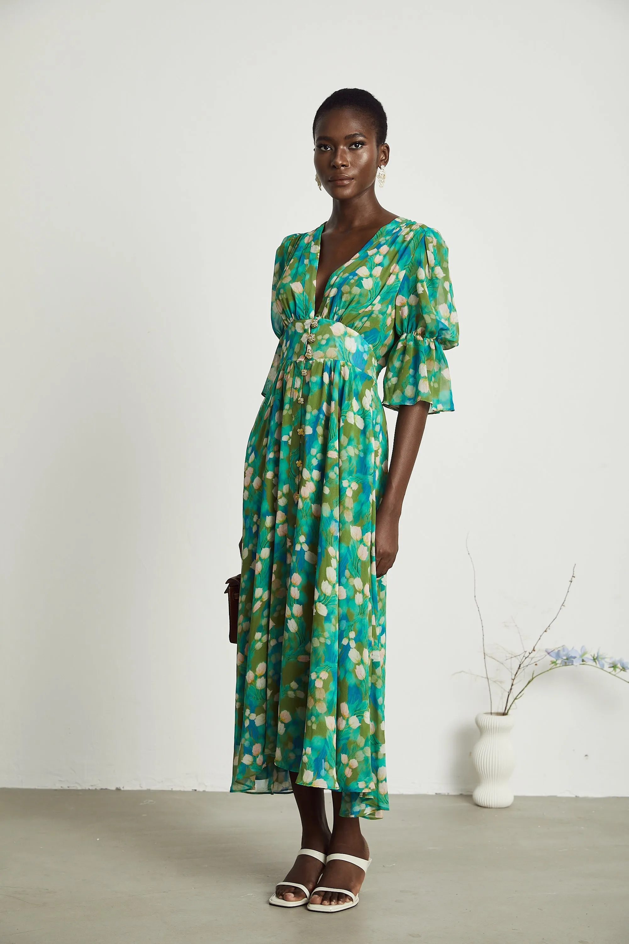 Perrine floral-print tulle midi dress Gloria Lanvin