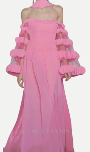 petals strapless tulle maxi dress in pink Gloria Lanvin