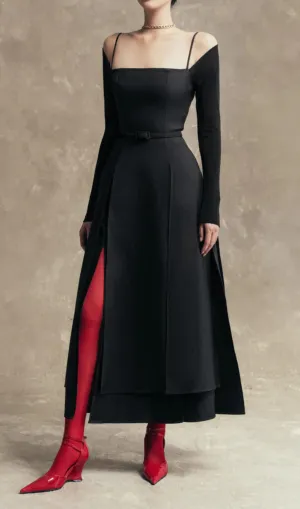 PHANTOM Fringed Midi Dress in black Gloria Lanvin