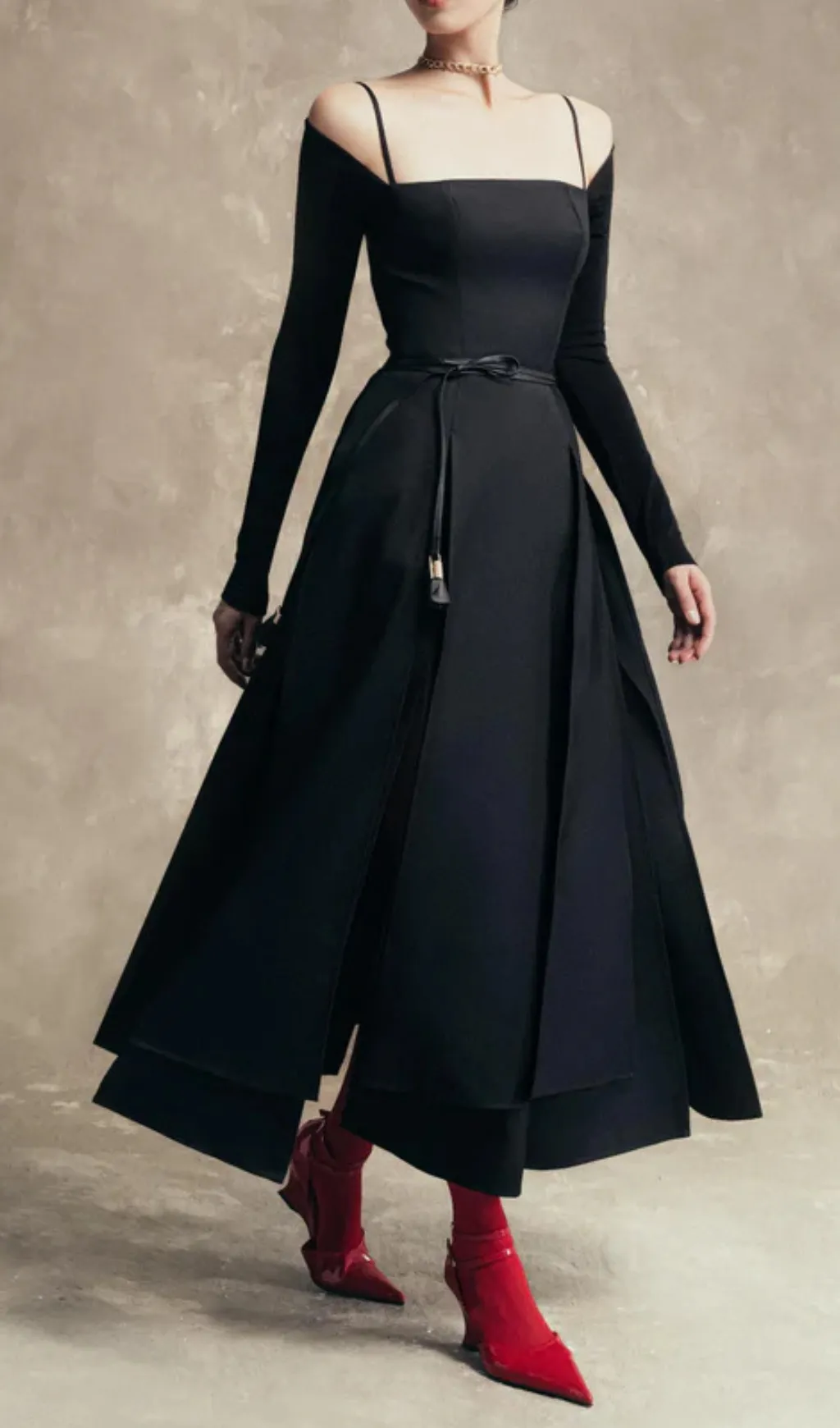 PHANTOM Fringed Midi Dress in black Gloria Lanvin