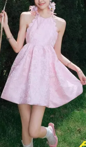 PINK BEADED JACQUARD SLEEVELESS MINI DRESS Gloria Lanvin