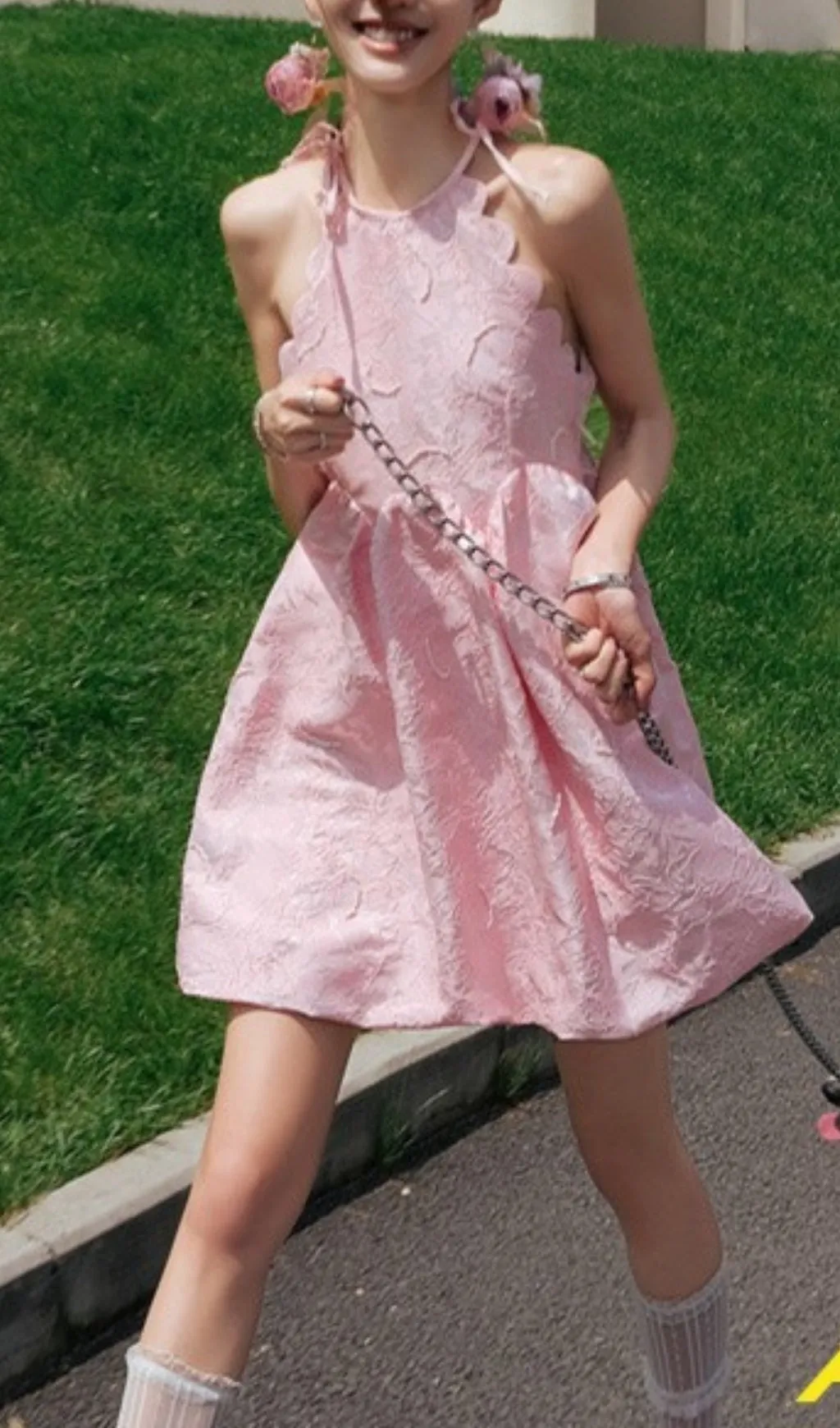 PINK BEADED JACQUARD SLEEVELESS MINI DRESS Gloria Lanvin