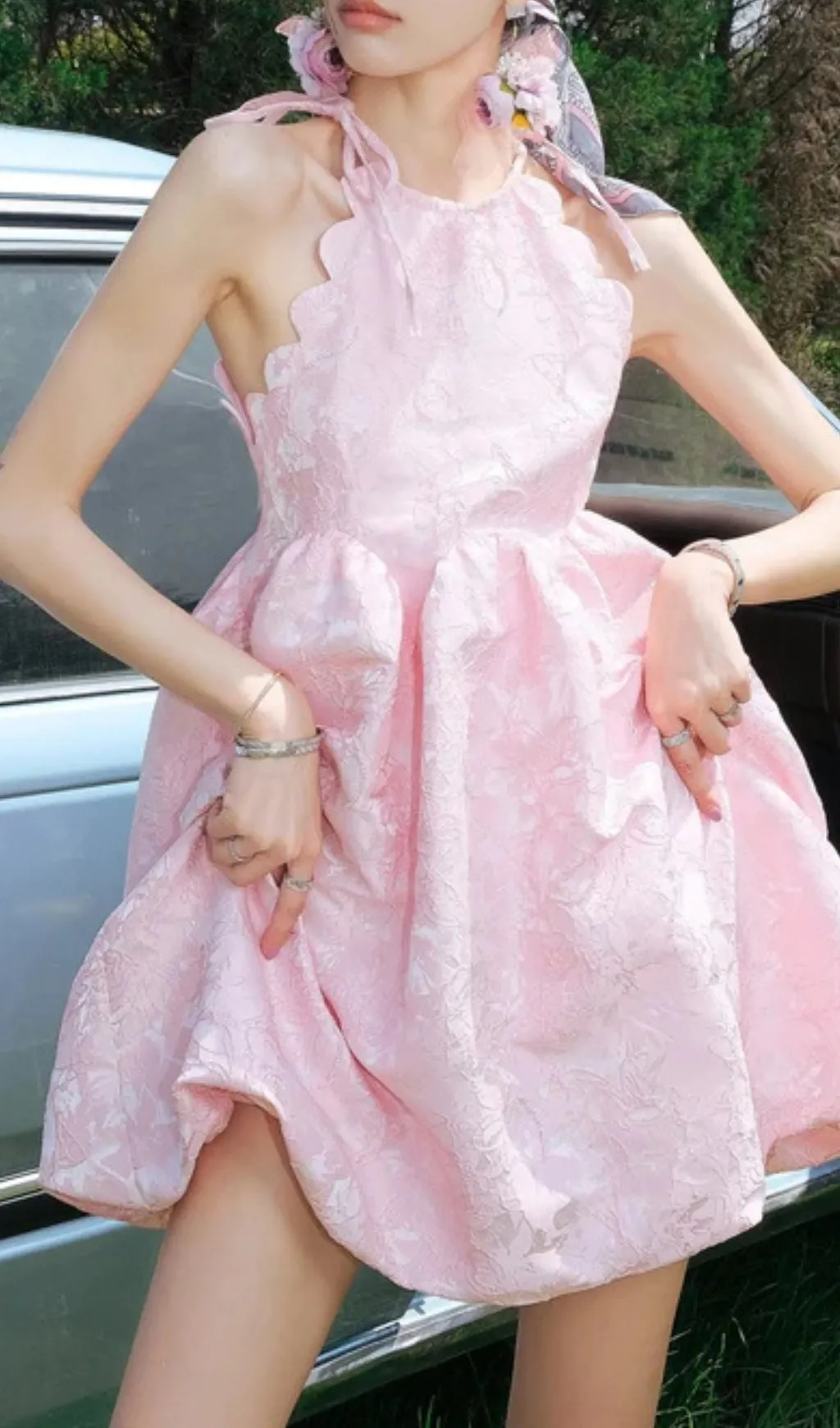 PINK BEADED JACQUARD SLEEVELESS MINI DRESS Gloria Lanvin
